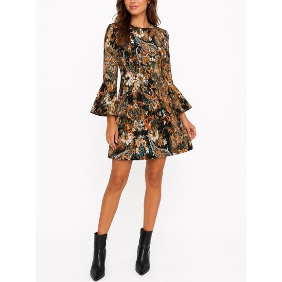 WAYF Dresses & Skirts - WAYF Multicolor Boho Floral Paisley Bell Sleeve Mini Shift Dress Size Small